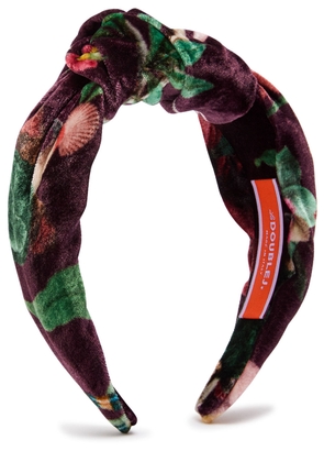LA Double J Love Knot Floral-print Velour Headband - Multicoloured - One Size