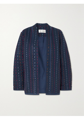 SINDISO KHUMALO - + The Vanguard Thobi Embroidered Hemp And Cotton-blend Jacket - Blue - UK 6,UK 8,UK 10,UK 12,UK 14