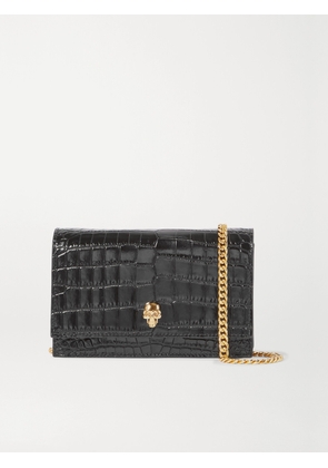 MCQUEEN - Skull Small Embellished Croc-effect Patent-leather Shoulder Bag - Black - One size