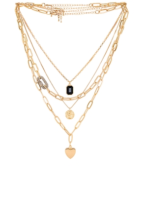 Amber Sceats Layered Pendant Necklace in Metallic Gold.