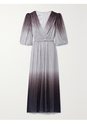 Costarellos - Mercier Belted Plissé-lamé Midi Dress - Silver - FR 32,FR 34,FR 36,FR 38,FR 40,FR 42,FR 44,FR 46