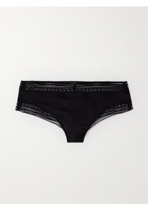 Eres - Reveillon Voeux Lace-trimmed Stretch-satin Briefs - Black - FR 36,FR 38,FR 40,FR 42,FR 44