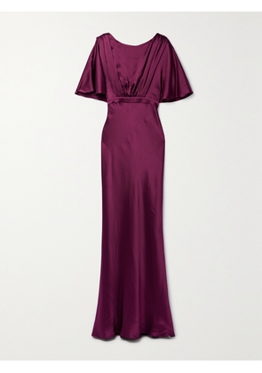 Saloni - Winona Hammered Silk-satin Gown - Burgundy - UK 4,UK 6,UK 8,UK 10,UK 12,UK 14,UK 16