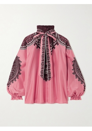La DoubleJ - Cerere Tie-detailed Printed Silk Crepe De Chine Blouse - Pink - xx small,x small,small,medium,large,x large
