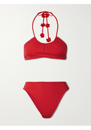 Maygel Coronel - Delphi Appliquéd Halterneck Bikini - Red - Petite,One Size,Extended
