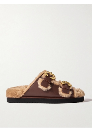 Chloé - Shearling-trimmed Leather Sandals - Brown - IT35,IT36,IT37,IT38,IT39,IT40,IT41