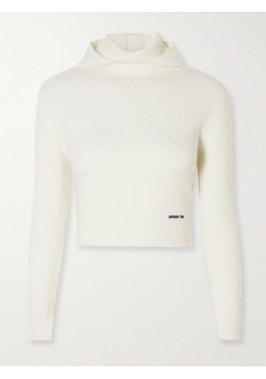 SHUSHU/TONG - Hooded Cropped Bow-embellished Ribbed Wool-blend Turtleneck Sweater - White - UK 6,UK 8,UK 10,UK 12