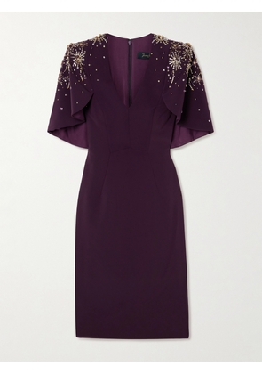 Jenny Packham - Cape-effect Embellished Stretch-cady Midi Dress - Purple - UK 6,UK 8,UK 10,UK 12,UK 14,UK 16,UK 18,UK 20