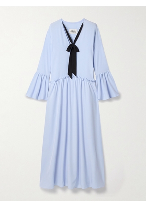 Kika Vargas - Geral Tie-detailed Gathered Satin Maxi Dress - Blue - xx small,x small,small,medium,large,x large