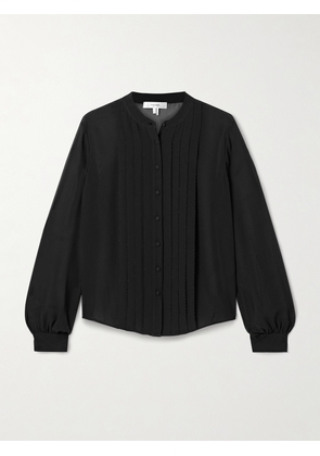 FRAME - Bead-embellished Pleated Silk Crepe De Chine Blouse - Black - xx small,x small,small,medium,large,x large