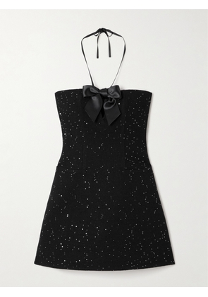 SHUSHU/TONG - Bow And Sequin-embellished Wool-blend Tweed Mini Dress - Black - UK 6,UK 8,UK 10,UK 12,UK 14