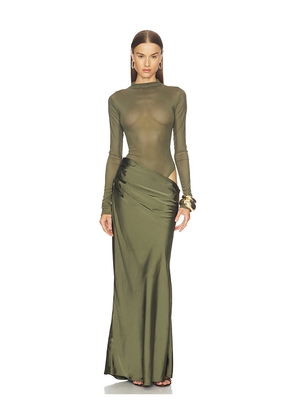 Camila Coelho Elarina Maxi Dress in Olive. Size S. Also in L, M, XL, XS, XXS.