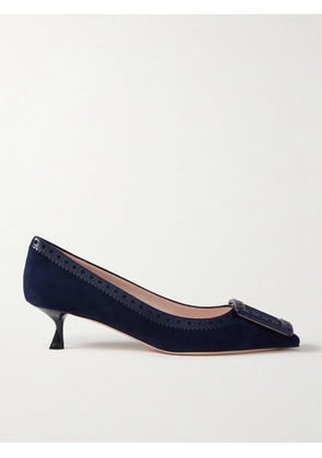Roger Vivier - Viv In The City 45 Buckled Perforated Leather-trimmed Suede Pumps - Blue - IT36,IT36.5,IT37,IT37.5,IT38,IT38.5,IT39,IT39.5,IT40,IT40.5,IT41,IT41.5,IT42