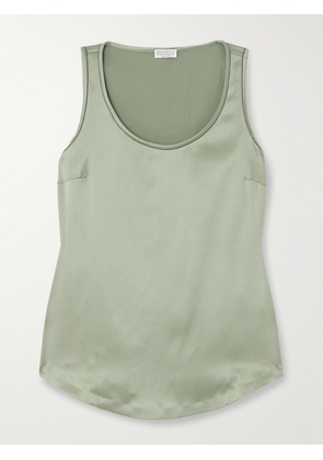 Brunello Cucinelli - Bead-embellished Silk-satin Tank - Green - xx small,x small,small,medium,large,x large