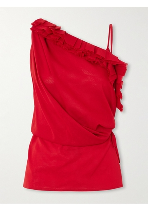 Dries Van Noten - Asymmetric Ruffled Silk-blend Wrap Top - Red - FR 34,FR 36,FR 38,FR 40
