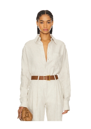 GRLFRND Linen Boyfriend Shirt in Beige. Size XL. Also in S.