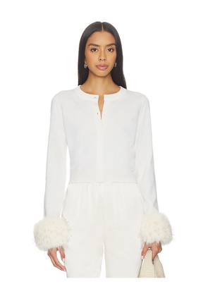 Alice + Olivia Dollie Faux Fur Cuff Cardigan in White. Size L. Also in M, S, XL.