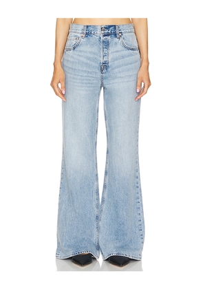 GRLFRND x Maggie MacDonald Jade Low Rise Relaxed Flare Jeans in Denim-Light. Size 27. Also in 31, 32.