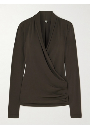 TOTEME - Wrap-effect Draped Stretch-jersey Top - Brown - xx small,x small,small,medium,large,x large