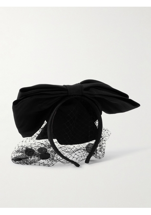 Valentino Garavani - Bow-embellished Velvet Veiled Headband - Black - One size