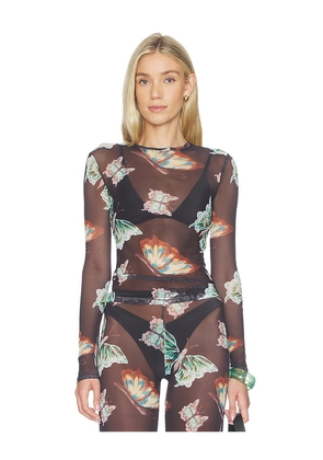 Juliet Johnstone Mesh Long Sleeve Top in Black. Size L. Also in M, S, XL/1X, XS.