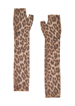 Ganni Graphic Wool Knit Sleeve Warmers in Brown.