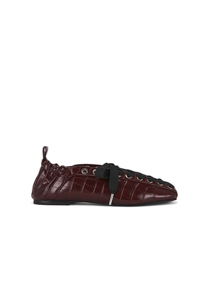 Ganni Eyelets Lace Up Ballerina Flat in Burgundy. Size 36. Also in 37, 38, 39, 40.