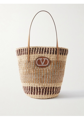 Valentino Garavani - Vlogo Leather-trimmed Raffia Tote - Brown - One size