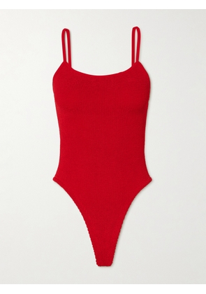 Hunza G - Petra Seersucker Swimsuit - Red - Beachwear One Size