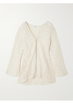 Sara Cristina - Nerea Pearl-embellished Crocheted Cotton Coverup - Off-white - x small,small,medium,large,x large