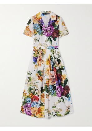 Dolce & Gabbana - Pleated Floral-print Cotton-poplin Midi Dress - White - IT36,IT38,IT40,IT42,IT44,IT48,IT50