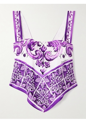 Dolce & Gabbana - Cropped Asymmetric Printed Silk-twill Top - Purple - IT36,IT38,IT40,IT42,IT44,IT46