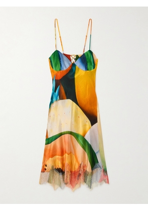 Donde Esteban - Salpicon Lace-trimmed Printed Silk-blend Satin Mini Dress - Multi - x small,small,medium,large,x large