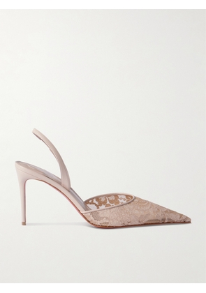 Christian Louboutin - Kate Max 85 Leather-trimmed Lace Slingback Pumps - Neutrals - IT36,IT36.5,IT37,IT38,IT38.5,IT39,IT39.5,IT40,IT40.5,IT41,IT41.5,IT42
