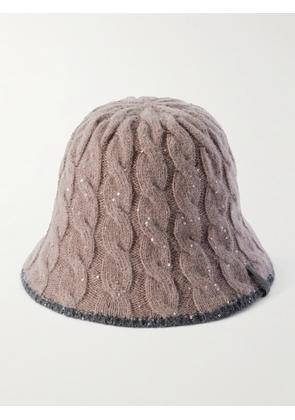 Brunello Cucinelli - Embellished Cable-knit Bucket Hat - Brown - XS,M,L,XL