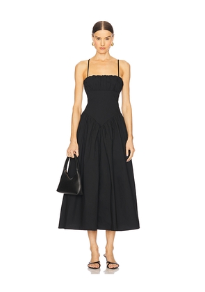 MAJORELLE Austin Midi Dress in Black. Size M. Also in S, XS, XXS.