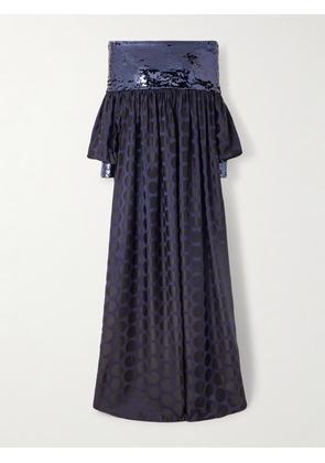 Dima Ayad - Sequin-embellished Polka-dot Poplin Gown - Blue - XS,S,M,L,XL,XXL,XXXL,XXXXL
