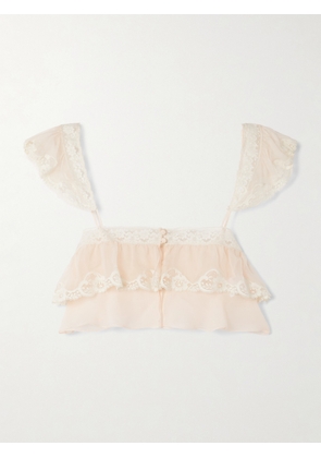 Chloé - Cropped Lace-trimmed Organic Silk-mousseline Top - Orange - FR 36,FR 38,FR 40,FR 42