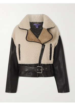 Ralph Lauren Collection - Silvester Belted Leather And Shearling Biker Jacket - Cream - US2,US4,US6,US8,US10