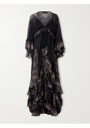 Etro - Ruffled Paisley-print Silk-chiffon Gown - Black - IT38,IT40,IT42,IT44