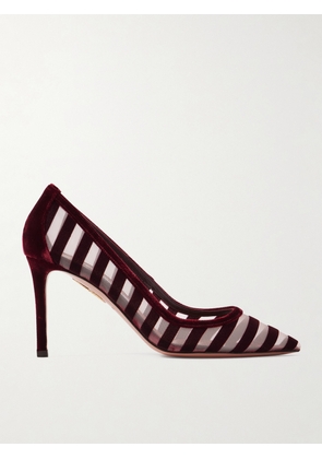 Aquazzura - 85 Mesh And Velvet Pumps - Red - IT35,IT36,IT36.5,IT37,IT37.5,IT38,IT38.5,IT39,IT39.5,IT40,IT40.5,IT41,IT41.5