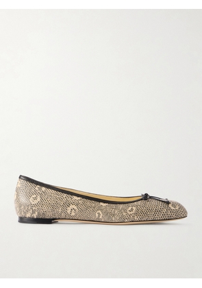 Manolo Blahnik - Veralli Lizard-effect Leather Ballet Flats - Cream - IT36,IT36.5,IT37,IT37.5,IT38,IT38.5,IT39,IT39.5,IT40,IT40.5,IT41,IT41.5,IT42
