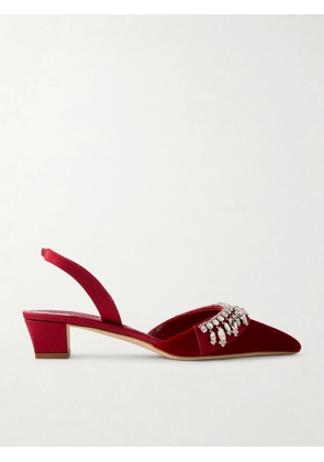 Manolo Blahnik - Bequila 30 Embellished Velvet Slingback Pumps - Red - IT36,IT36.5,IT37,IT37.5,IT38,IT38.5,IT39,IT39.5,IT40,IT40.5,IT41,IT41.5,IT42,IT43