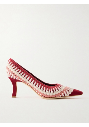 Manolo Blahnik - Ombohi 70 Raffia-trimmed Crocheted Pumps - Red - IT36,IT36.5,IT37,IT37.5,IT38,IT38.5,IT39,IT39.5,IT40,IT40.5,IT41,IT41.5,IT42