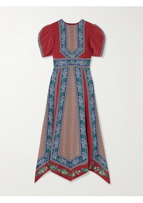 La DoubleJ - Cherie Printed Silk Midi Dress - Burgundy - xx small,x small,small,medium,large,x large