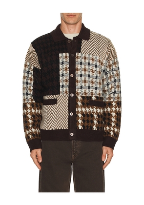 Obey Patchwork Cardigan in Brown. Size L. Also in M, S, XL/1X.