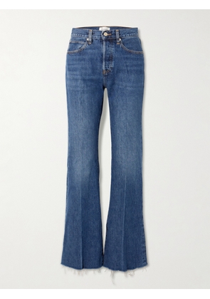 FRAME - The Lax Distressed High-rise Flared Jeans - Blue - 23,24,25,26,27,28,29,30,31,32