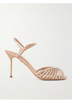 Aquazzura - Hold Me 85 Crystal-embellished Satin Sandals - Neutrals - IT36,IT36.5,IT37,IT37.5,IT38,IT38.5,IT39,IT39.5,IT40,IT40.5,IT41,IT41.5,IT42