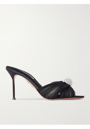 Aquazzura - Mystery 85 Crystal-embellished Leather-trimmed Chiffon Mules - Black - IT36,IT36.5,IT37,IT37.5,IT38,IT38.5,IT39,IT39.5,IT40,IT40.5,IT41,IT41.5,IT42