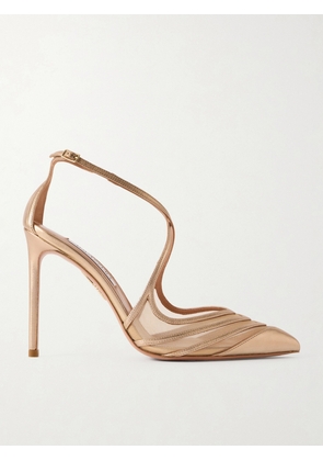 Aquazzura - Alana 105 Metallic Leather And Mesh Pumps - Gold - IT35,IT36,IT36.5,IT37,IT37.5,IT38,IT38.5,IT39,IT39.5,IT40,IT40.5,IT41,IT41.5,IT42